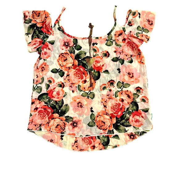 Say Anything Floral Print Off Shoulder Blouse With Necklace Size M - Picture 6 of 7